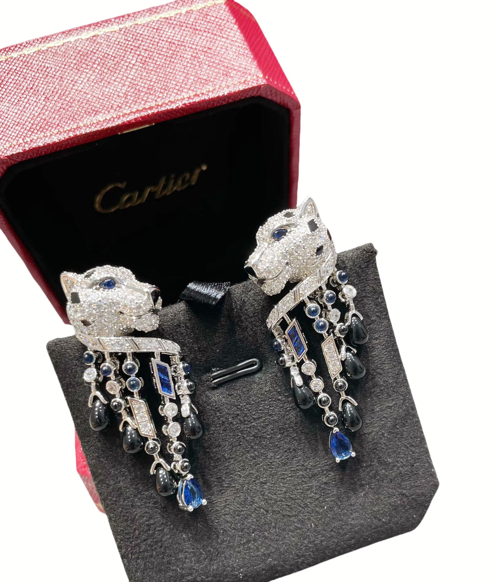 CTEV015 18k White Gold PANTHÈRE DE CARTIER Tassels EARRINGS Clip - ccjewelryacc