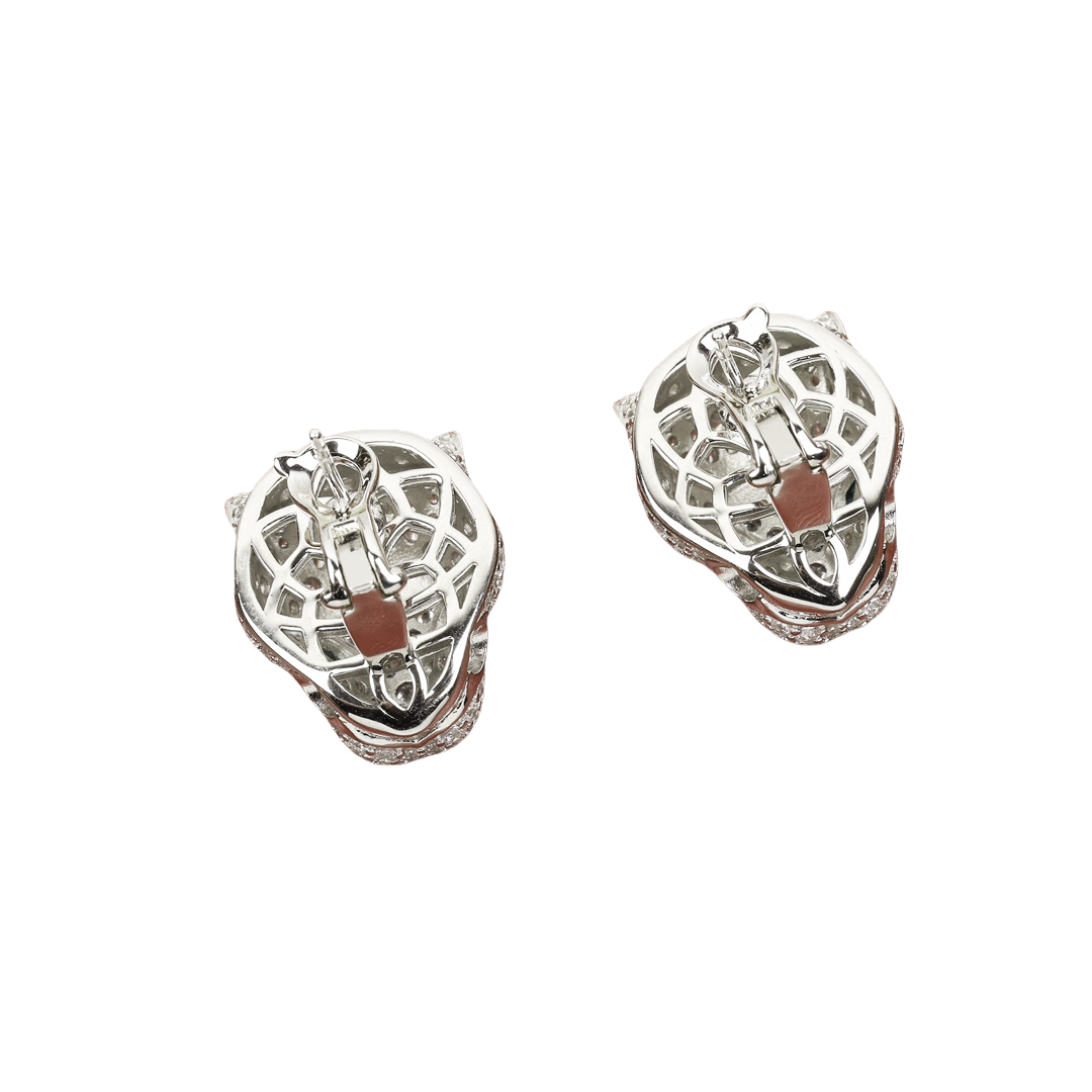 CTES002 S925 Sterling silver Panthère de Cartier earrings clip, paved 18K White Gold - ccjewelryacc