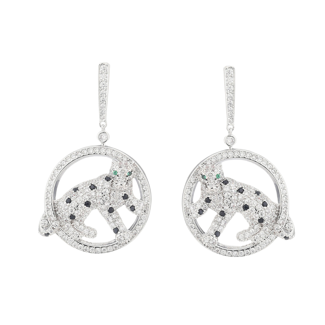CTE027 Full diamond leopard panther drop earrings - ccjewelryacc
