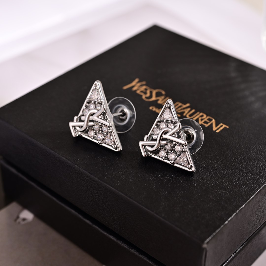 YYE093 ysl triangle crystal earrings - ccjewelryacc
