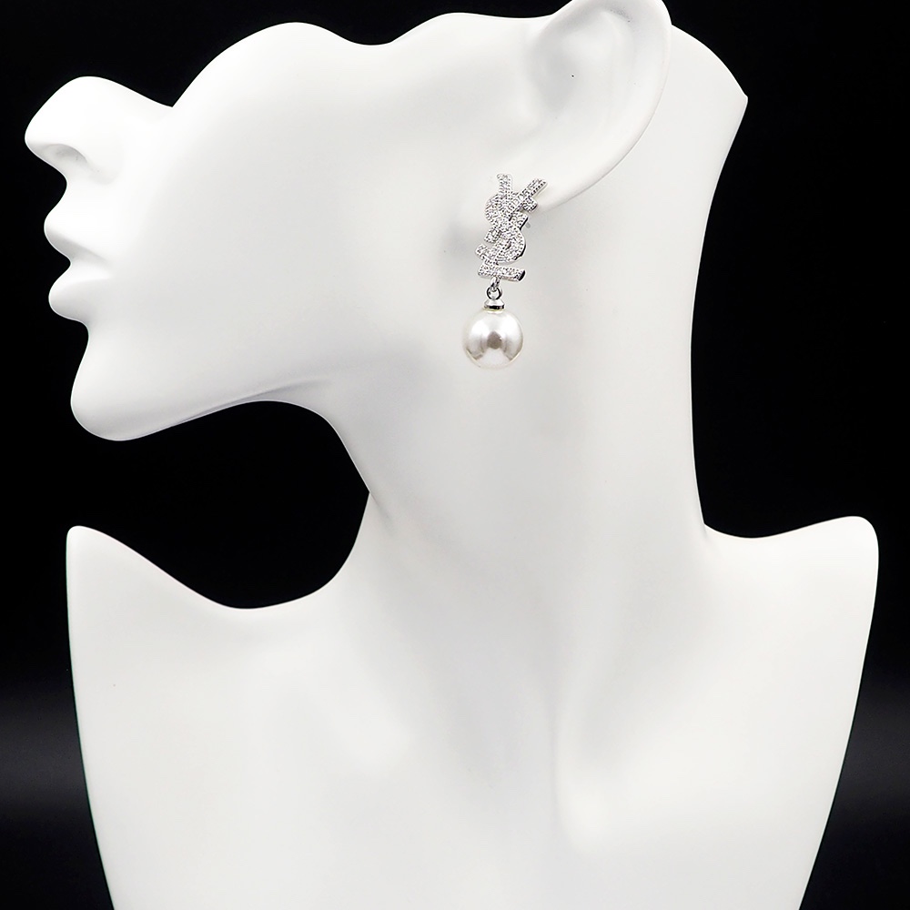 YYE083 Metal Crystal ysl with pearl drop earrings - ccjewelryacc