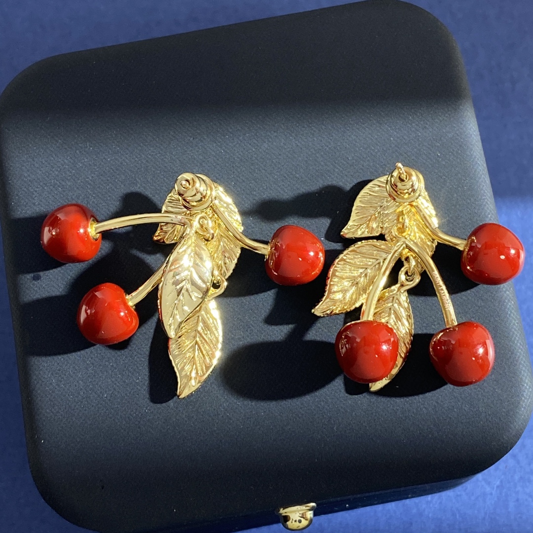 YYE089 ysl cherry leaf earrings - ccjewelryacc