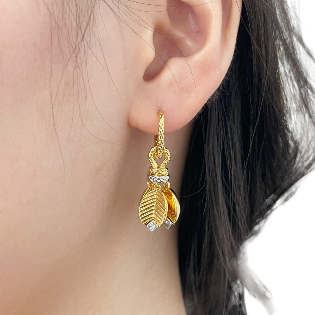 CTEV021 18k GRAIN YELLOW GOLD DE CAFÉ EARRINGS - ccjewelryacc