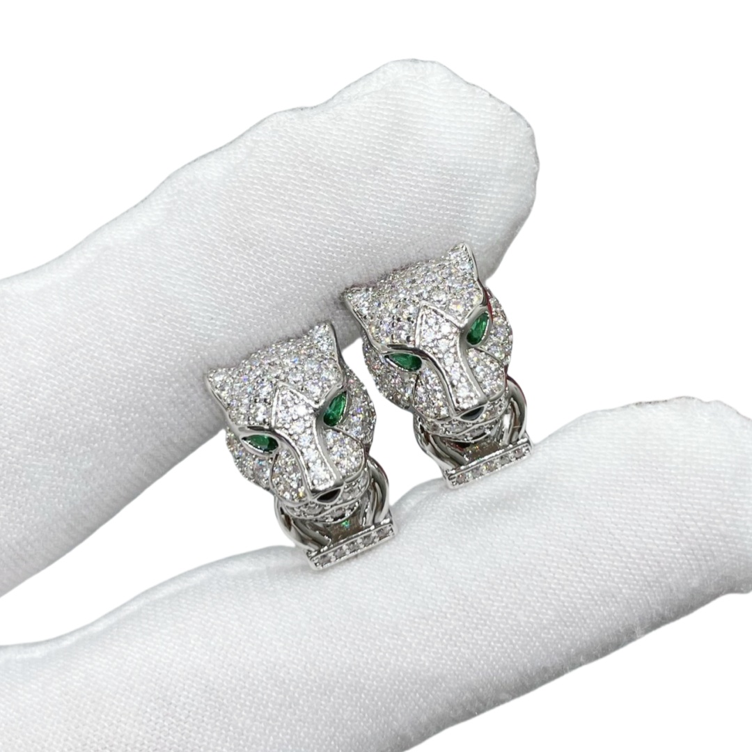 CTES001 18k White Gold full diamond leopard earring clip - ccjewelryacc
