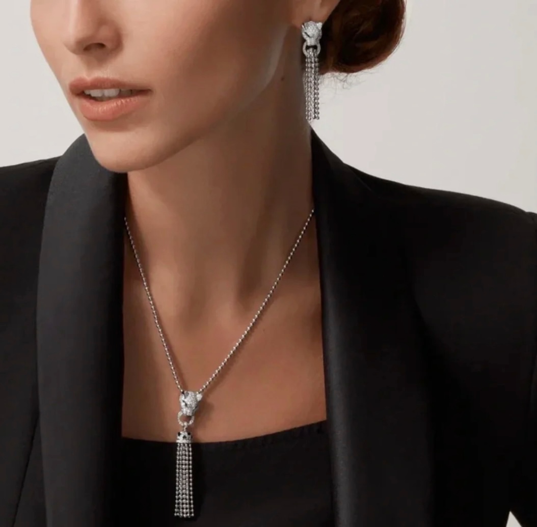 CTEV016 18k White Gold PANTHÈRE DE CARTIER Tassels EARRINGS - ccjewelryacc