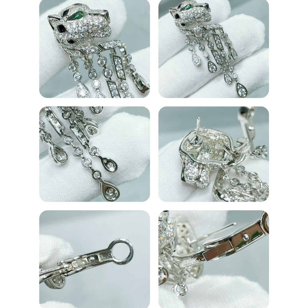 CTEV004 18k White Gold Panthere de Cartier tassels earrings - ccjewelryacc