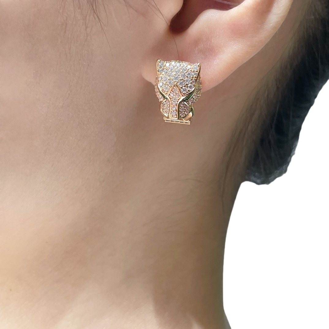 CTES001 18k White Gold full diamond leopard earring clip - ccjewelryacc