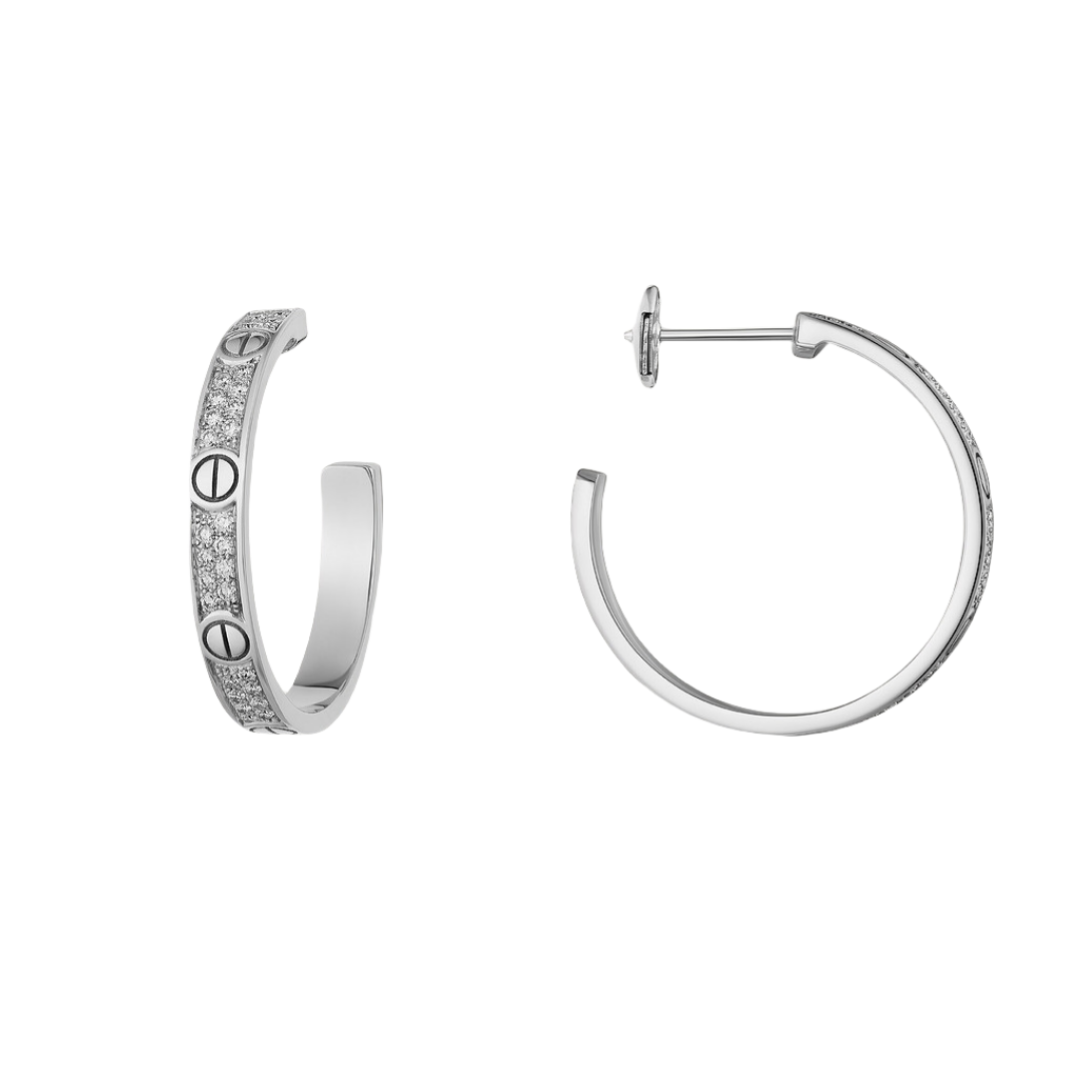 CTE031 LOVE hoop earrings, medium model, paved - ccjewelryacc