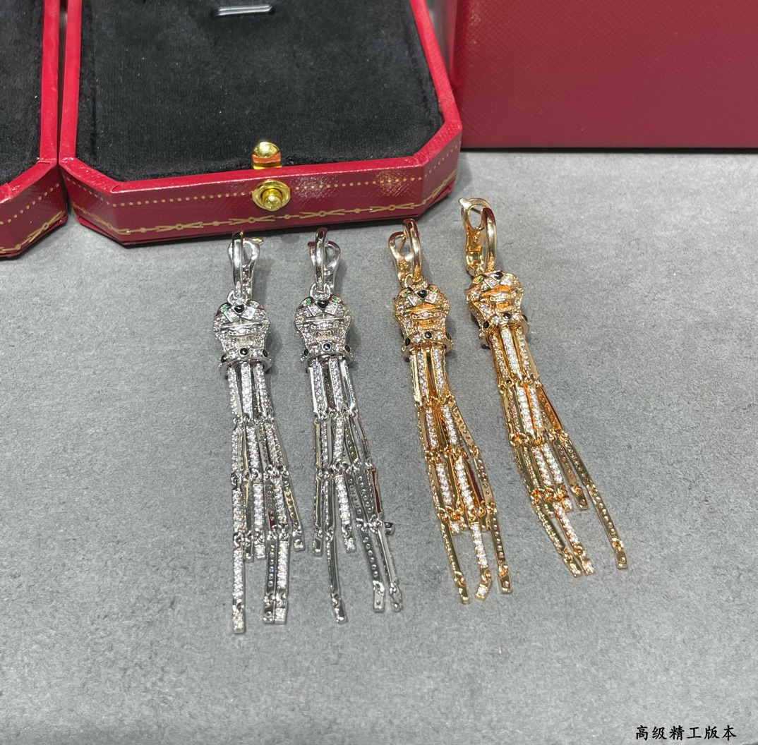 CTEV017 18k White Gold PANTHÈRE DE CARTIER Tassels EARRINGS - ccjewelryacc