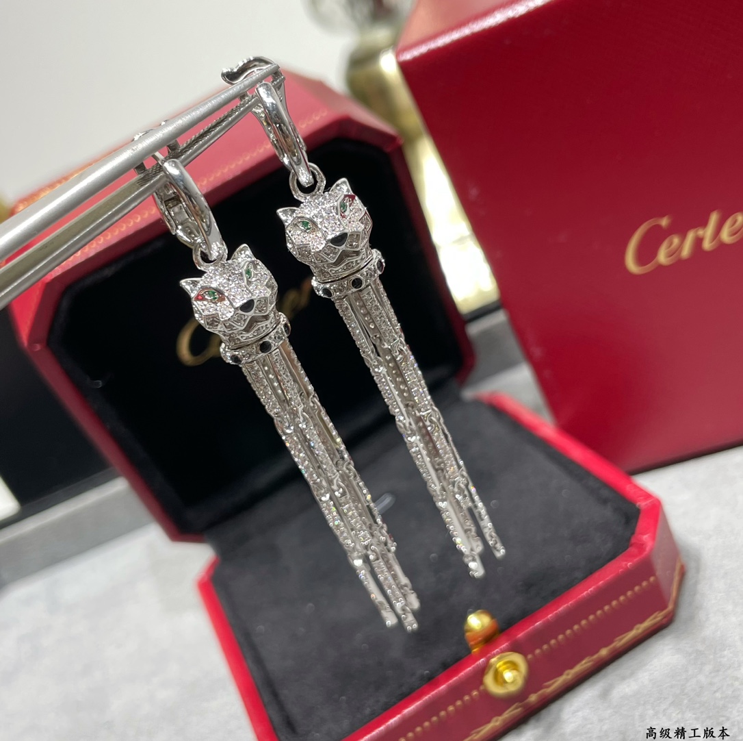 CTEV017 18k White Gold PANTHÈRE DE CARTIER Tassels EARRINGS - ccjewelryacc