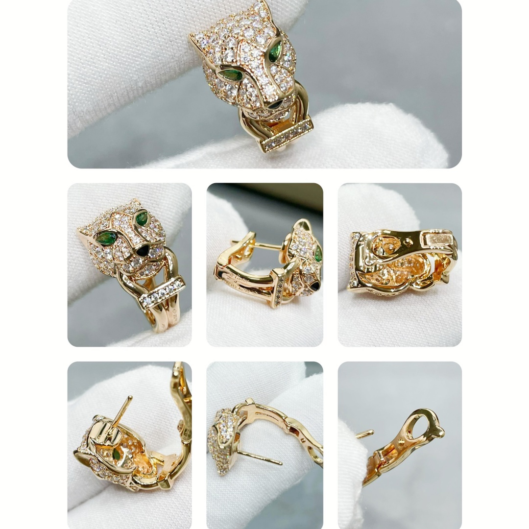 CTES001 18k White Gold full diamond leopard earring clip - ccjewelryacc