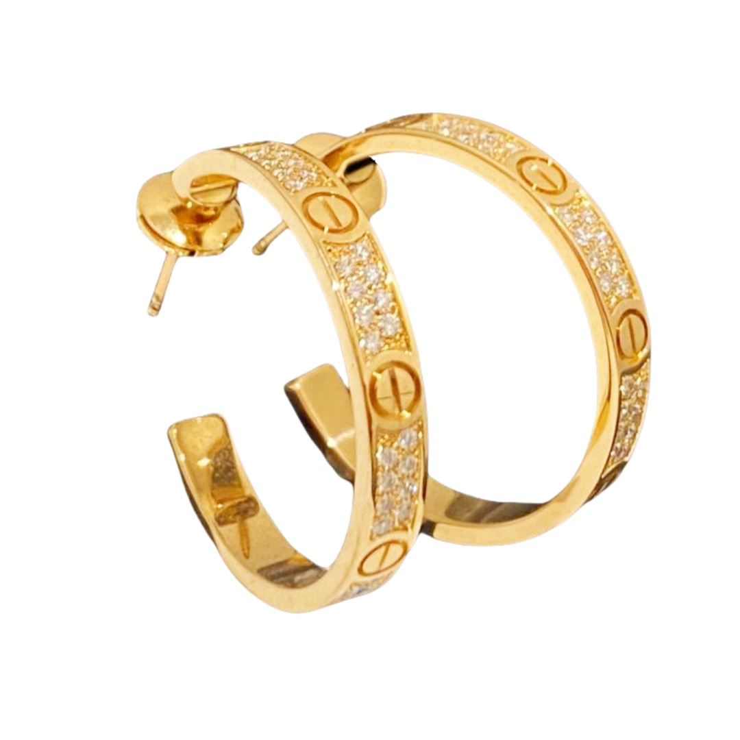 CTE031 LOVE hoop earrings, medium model, paved - ccjewelryacc