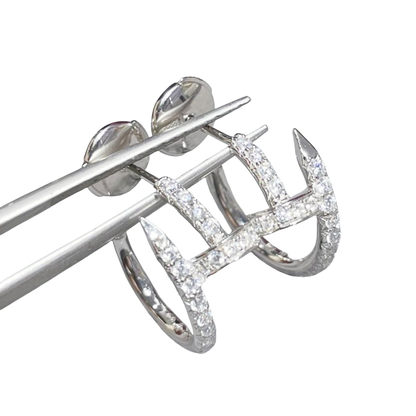 CTEV036 18K Juste un Clou hoop earrings, small model, paved - ccjewelryacc