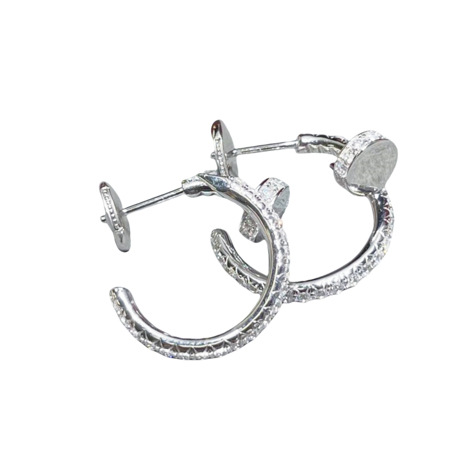 CTEV036 18K Juste un Clou hoop earrings, small model, paved - ccjewelryacc