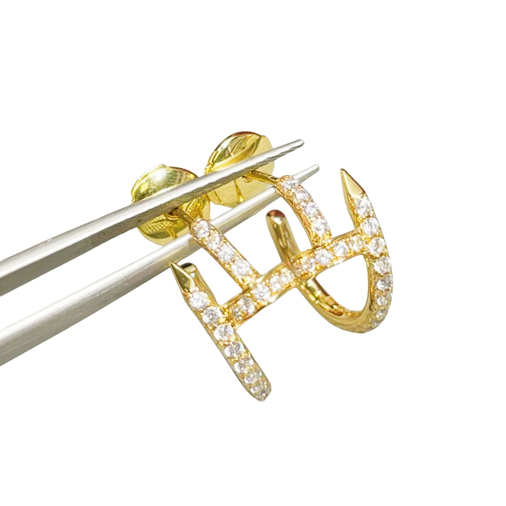 CTEV036 18K Juste un Clou hoop earrings, small model, paved - ccjewelryacc