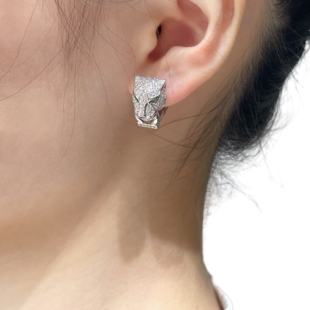 CTES001 18k White Gold full diamond leopard earring clip - ccjewelryacc