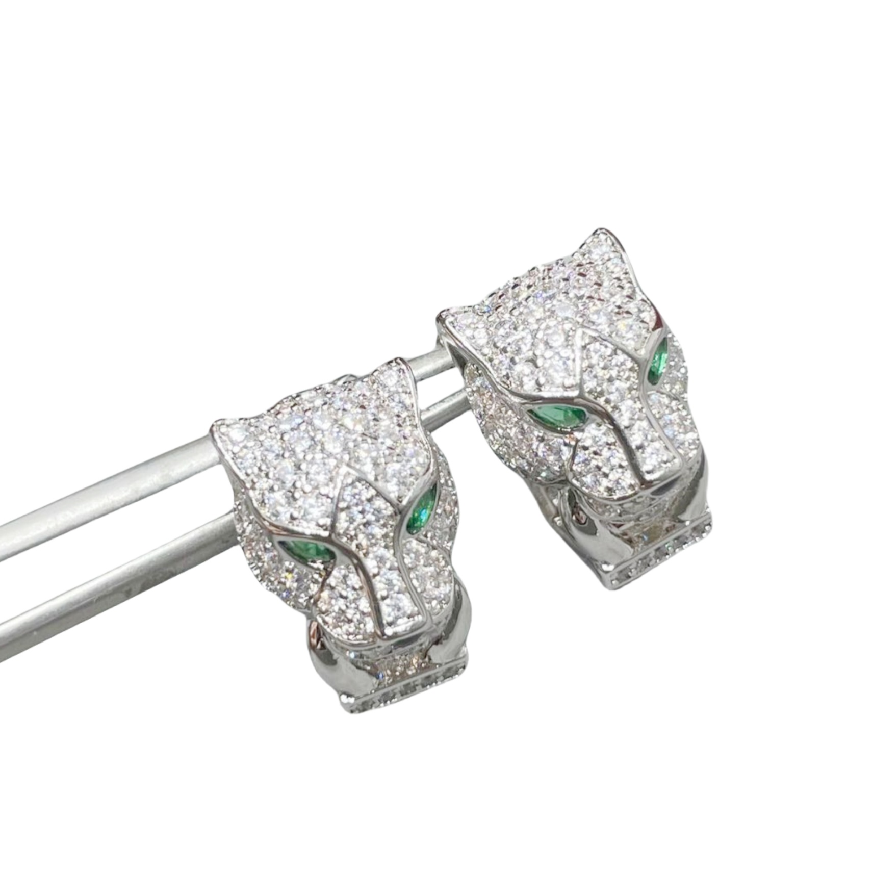 CTES001 18k White Gold full diamond leopard earring clip - ccjewelryacc