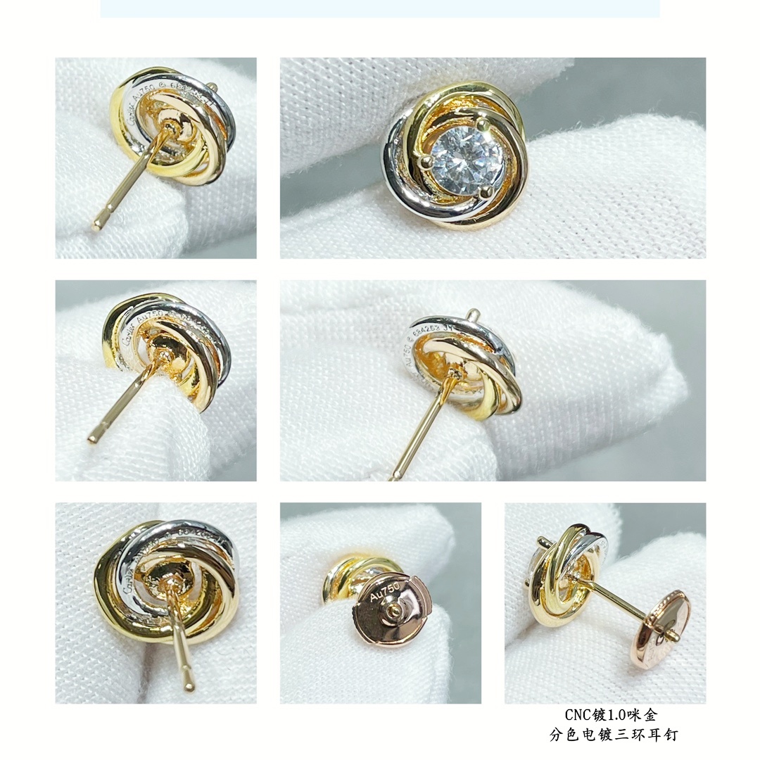 CTEV024 18K TRINITY WHITE GOLD STUD EARRINGS, BRILLIANT-CUT DIAMONDS - ccjewelryacc