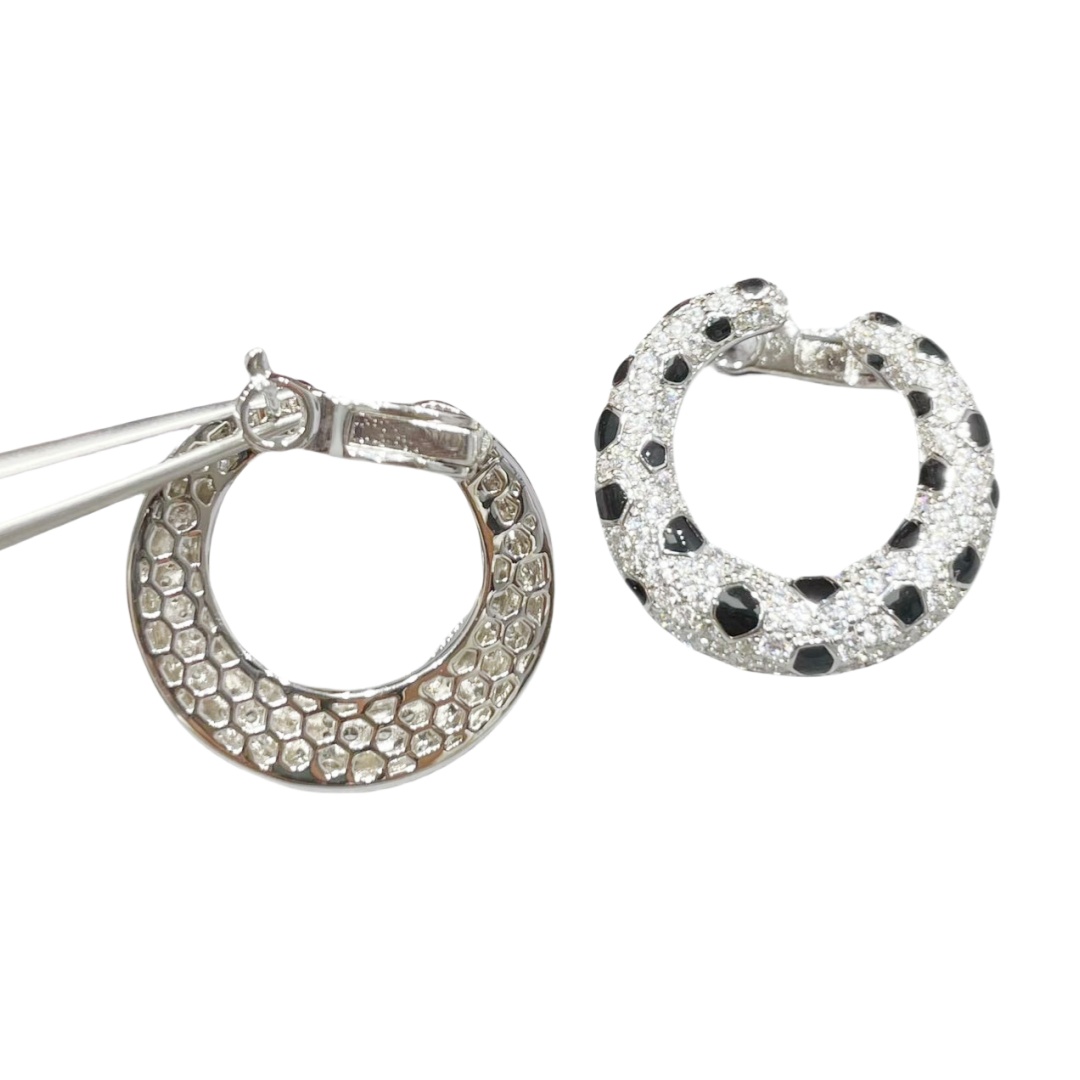 CTEV022 18k Cartier Panthere Onyx Diamond Platinum Hoop Earrings - ccjewelryacc