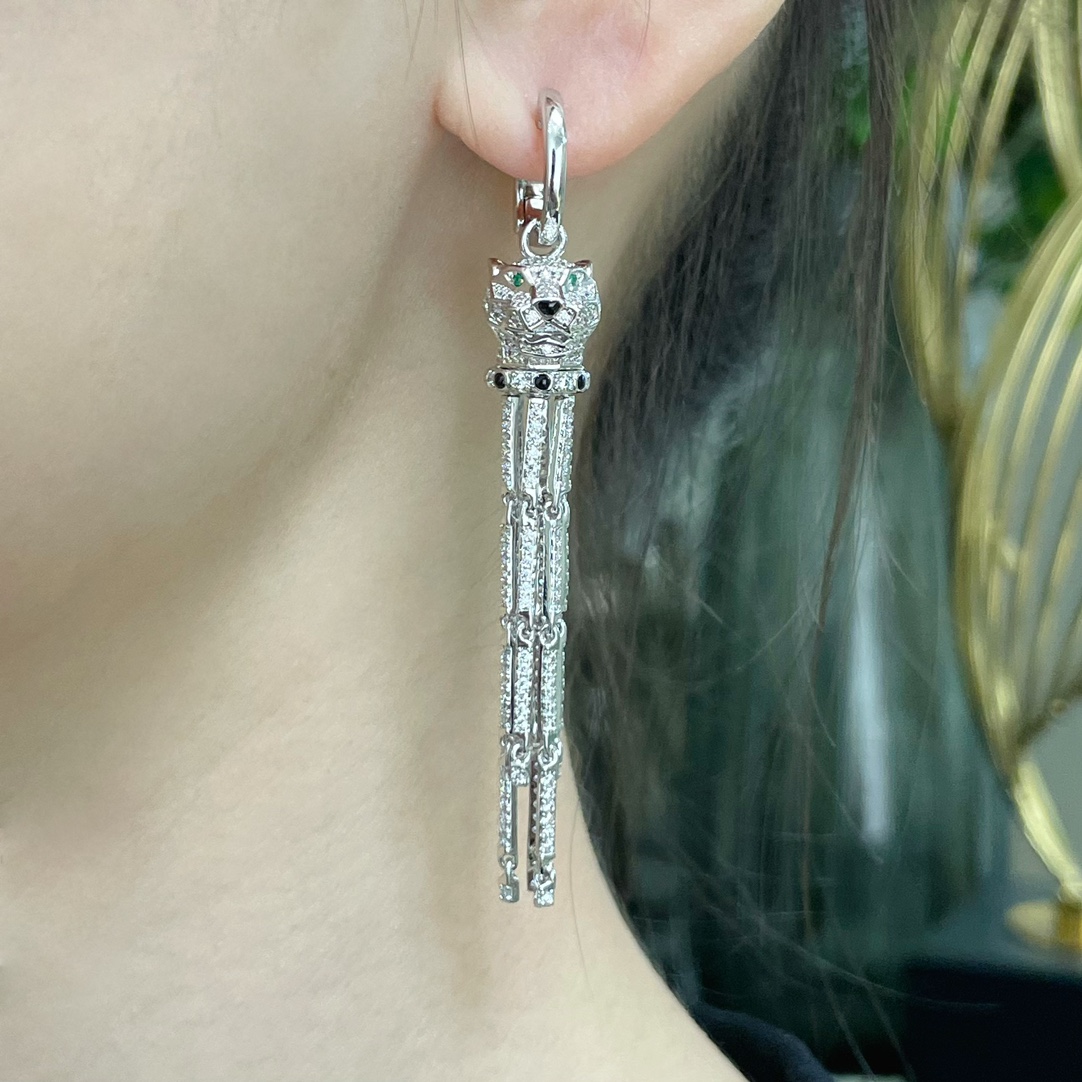 CTEV017 18k White Gold PANTHÈRE DE CARTIER Tassels EARRINGS - ccjewelryacc