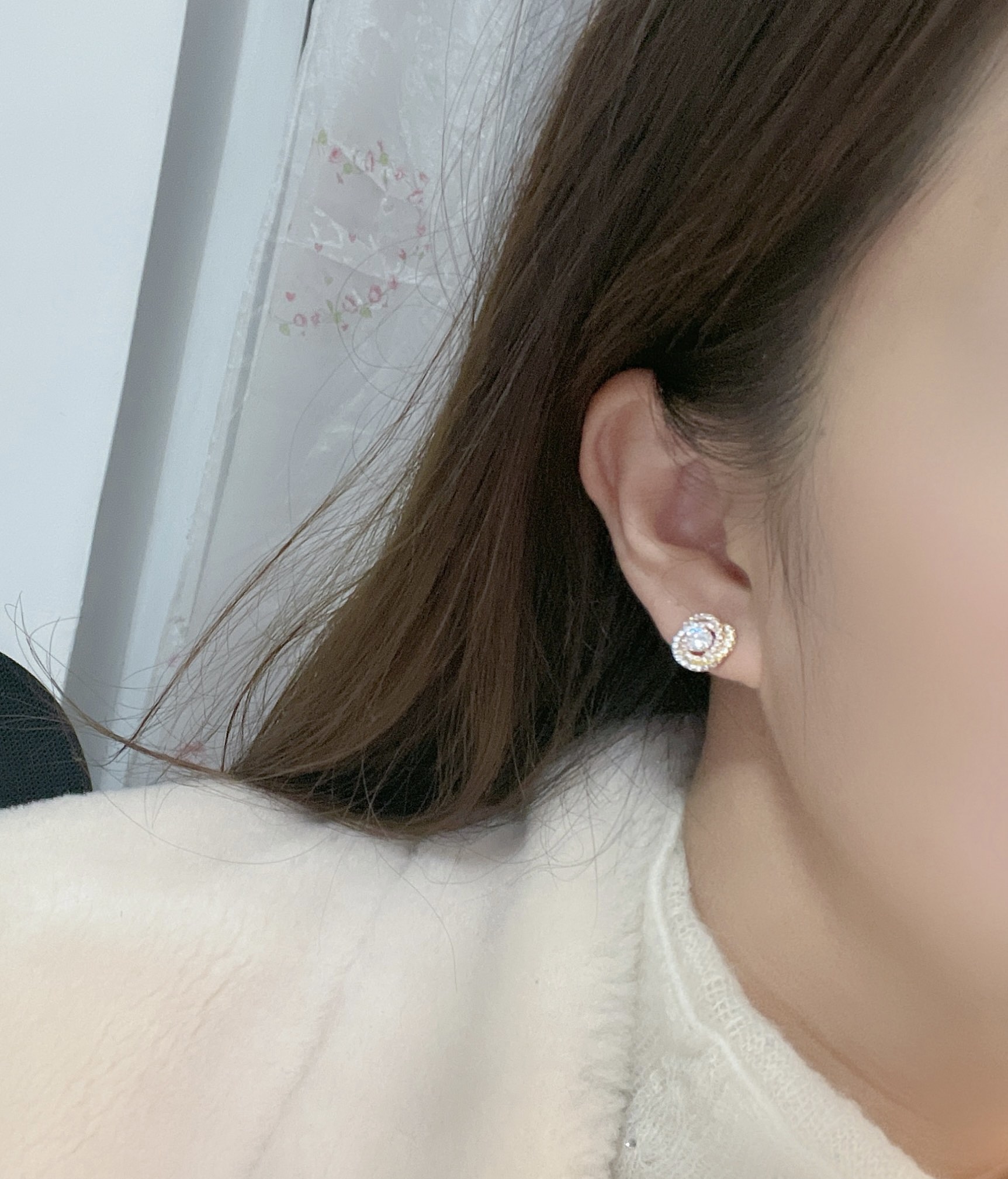 CTEV046 18k TRINITY WHITE GOLD EARRINGS, CLASSIC MODEL, FULL-PAVED - ccjewelryacc