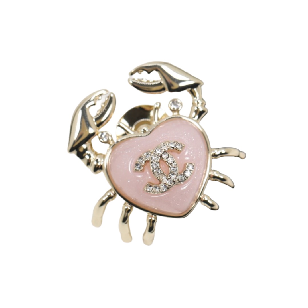 BCB551 Chanel Pink heart crab brooch pin - ccjewelryacc