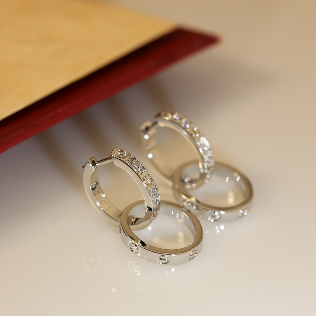 CTEV055 18K Gold Cartier LOVE earrings, multiwear, half-paved - ccjewelryacc