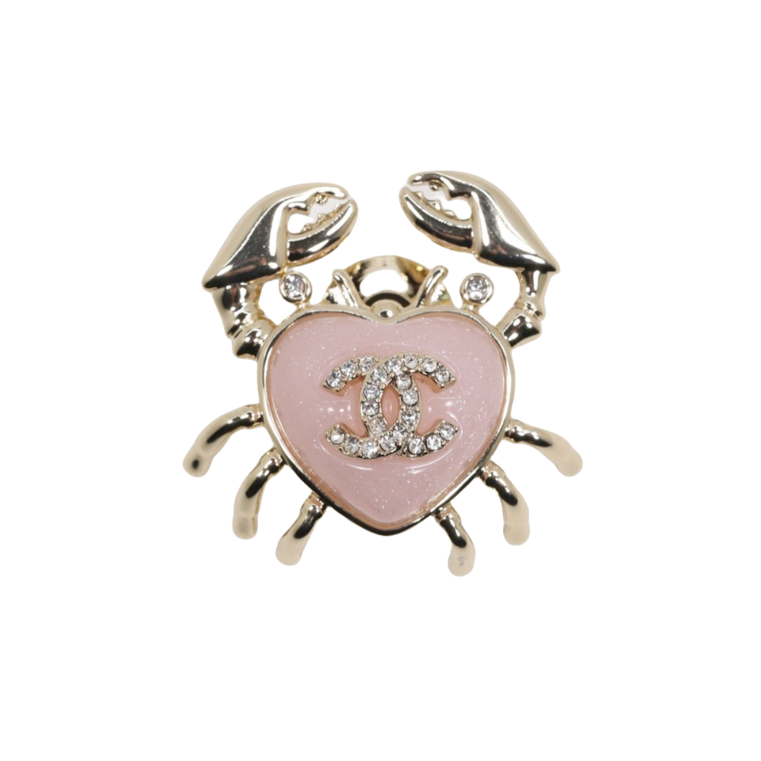 BCB551 Chanel Pink heart crab brooch pin - ccjewelryacc