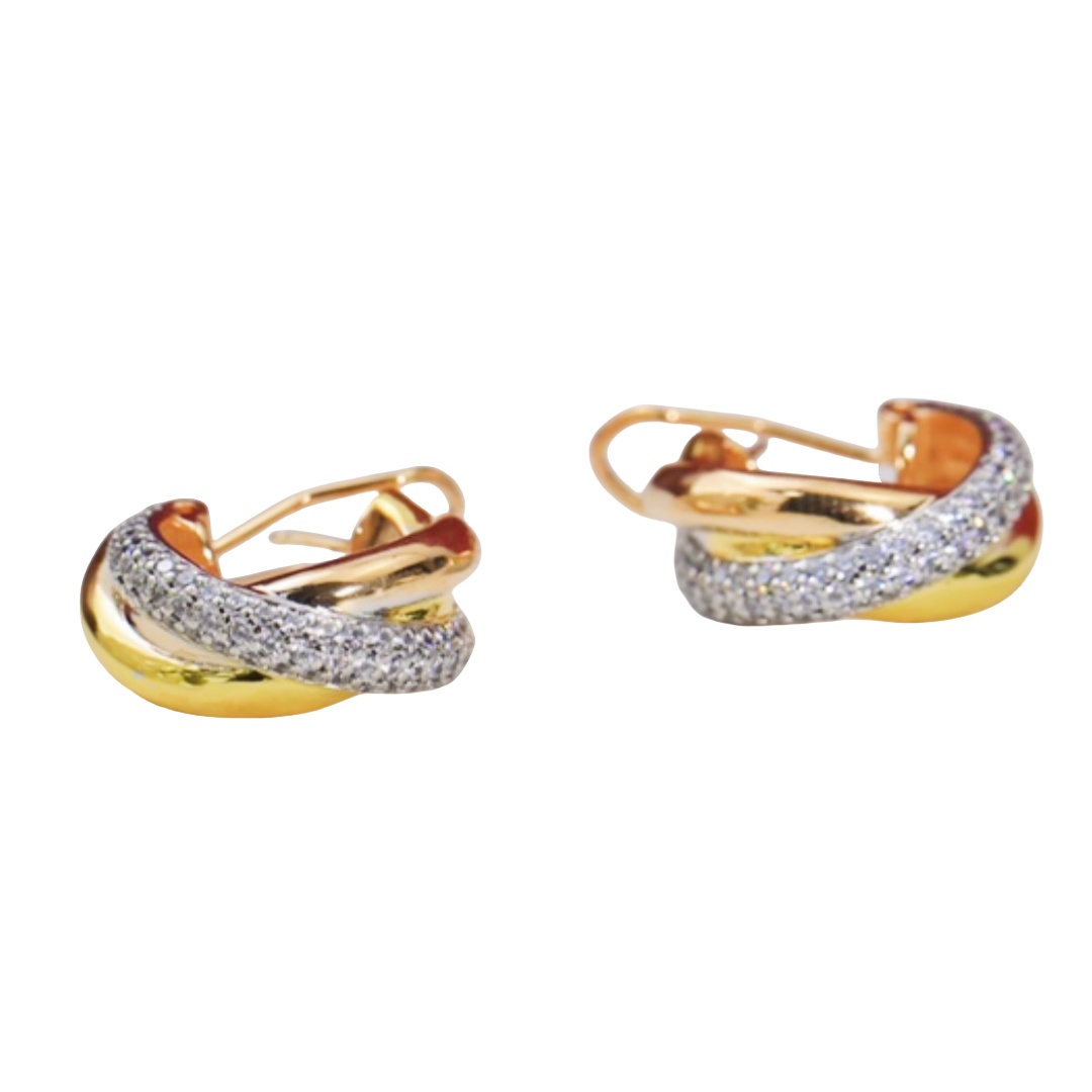 CTE016 TRINITY WHITE GOLD EARRINGS, CLASSIC MODEL, SEMI-PAVED - ccjewelryacc