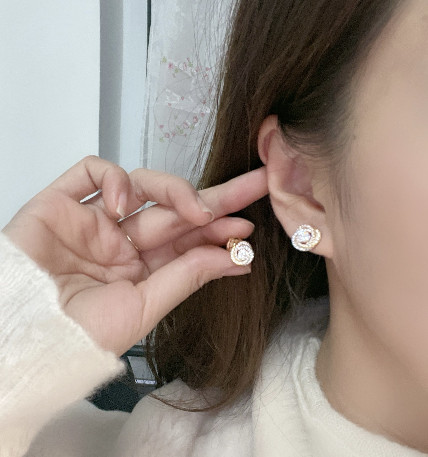 CTEV046 18k TRINITY WHITE GOLD EARRINGS, CLASSIC MODEL, FULL-PAVED - ccjewelryacc