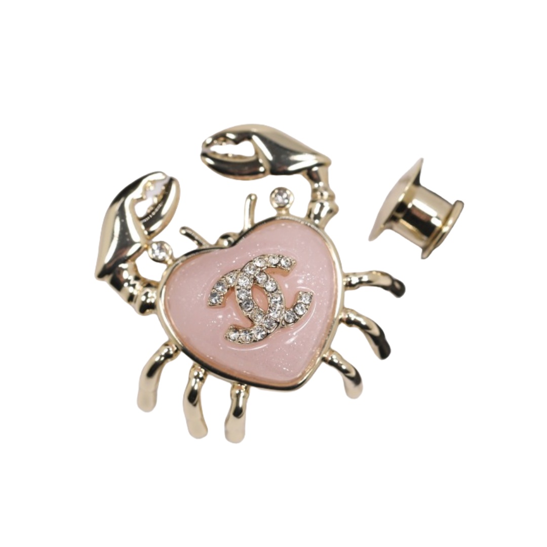BCB551 Chanel Pink heart crab brooch pin - ccjewelryacc