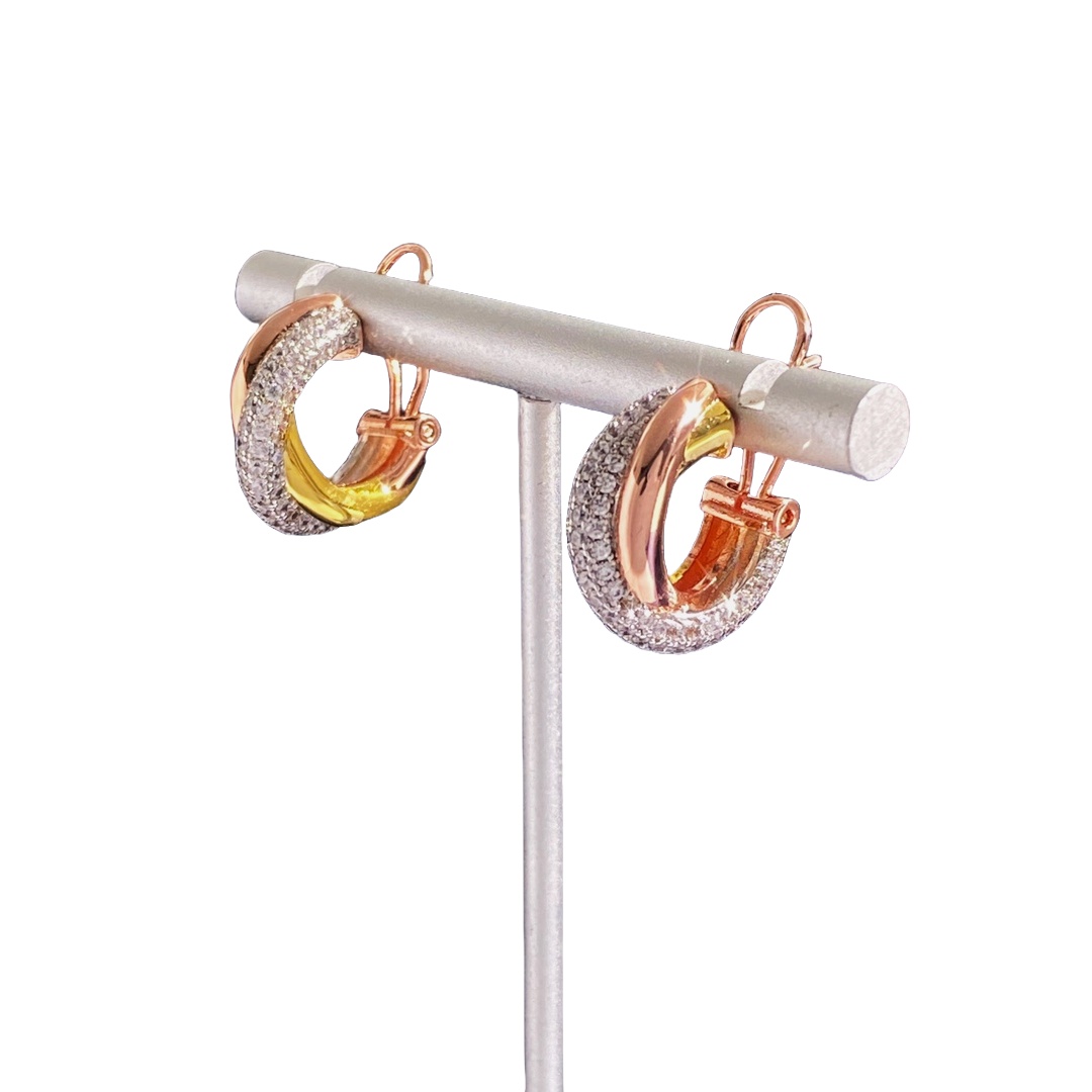 CTE016 TRINITY WHITE GOLD EARRINGS, CLASSIC MODEL, SEMI-PAVED - ccjewelryacc