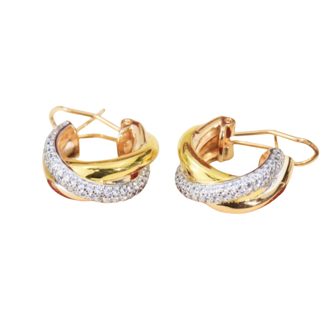 CTE016 TRINITY WHITE GOLD EARRINGS, CLASSIC MODEL, SEMI-PAVED - ccjewelryacc