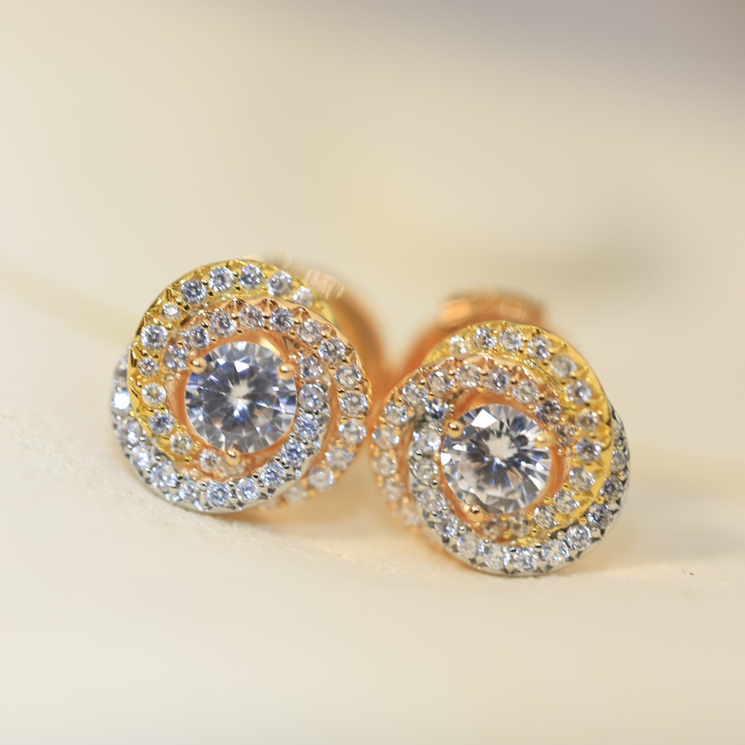 CTEV046 18k TRINITY WHITE GOLD EARRINGS, CLASSIC MODEL, FULL-PAVED - ccjewelryacc