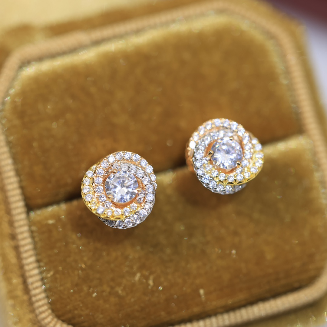 CTEV046 18k TRINITY WHITE GOLD EARRINGS, CLASSIC MODEL, FULL-PAVED - ccjewelryacc