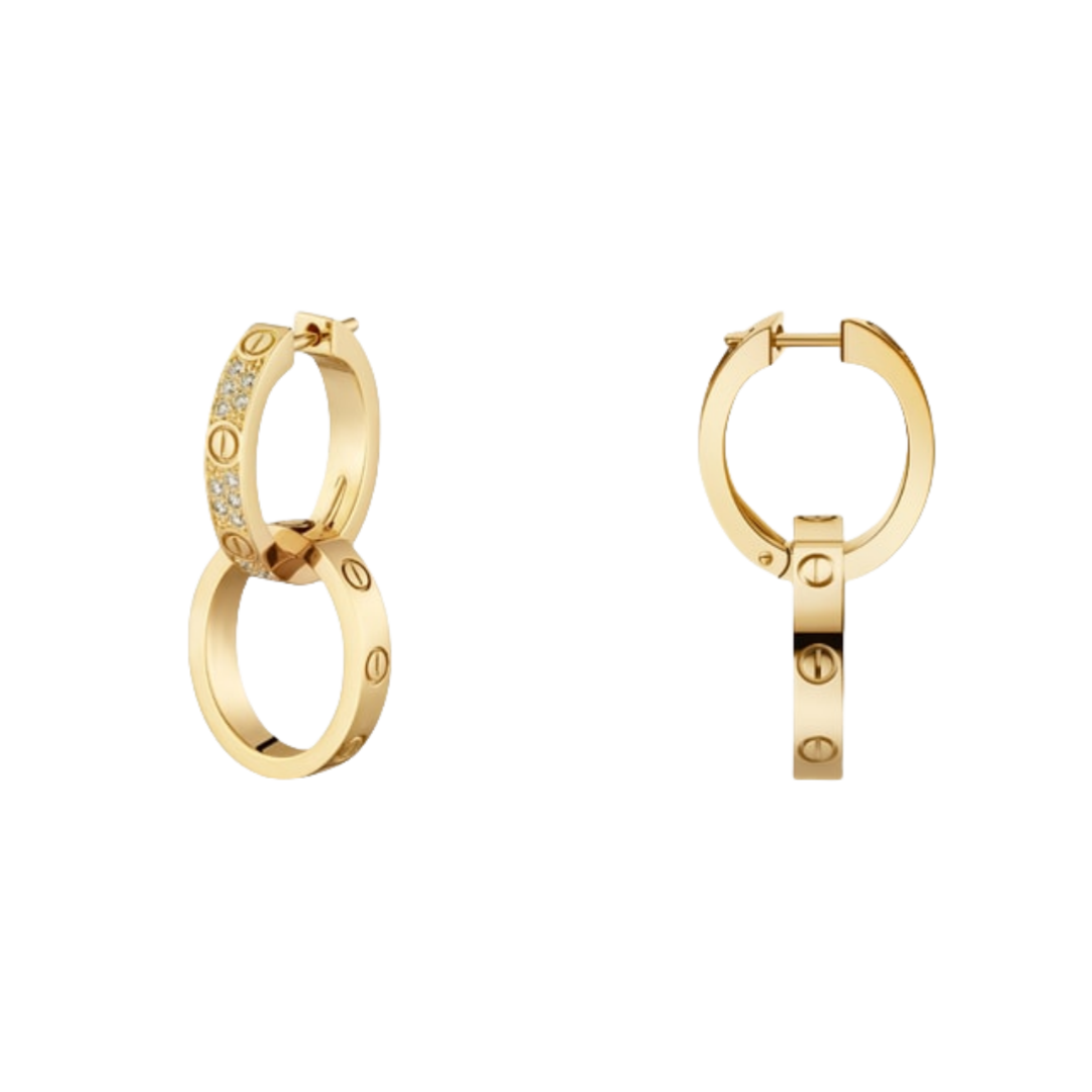 CTEV055 18K Gold Cartier LOVE earrings, multiwear, half-paved - ccfashionjewelry