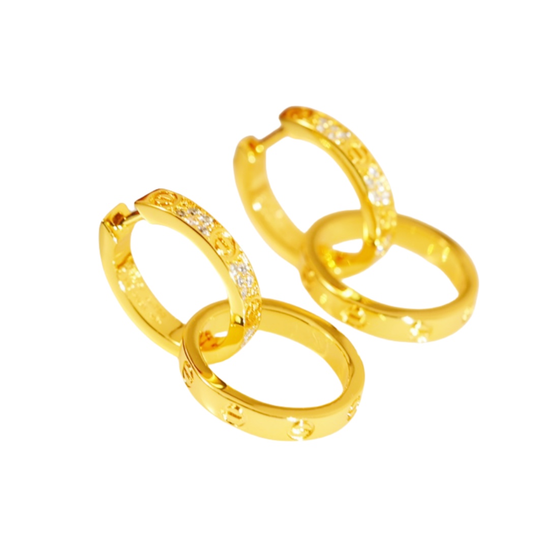 CTEV055 18K Gold Cartier LOVE earrings, multiwear, half-paved - ccjewelryacc
