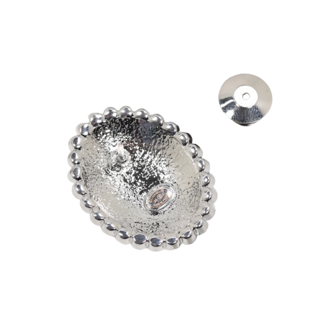 BCB546 Chanel White gold glitter and enamel oval rhinestone brooch - ccjewelryacc