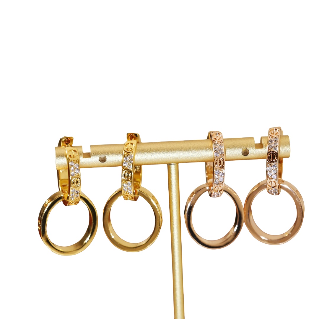 CTEV055 18K Gold Cartier LOVE earrings, multiwear, half-paved - ccjewelryacc