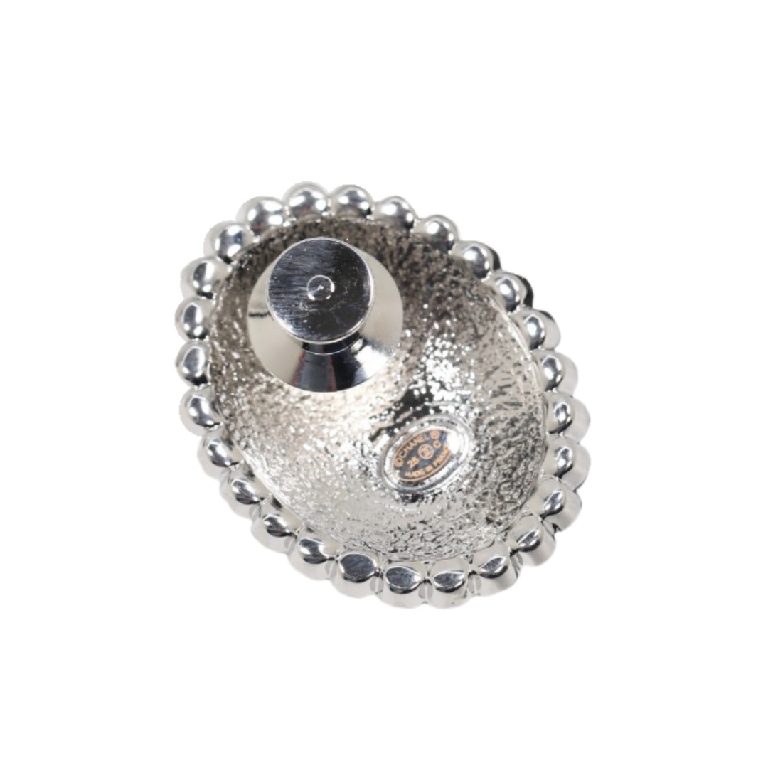 BCB546 Chanel White gold glitter and enamel oval rhinestone brooch - ccjewelryacc