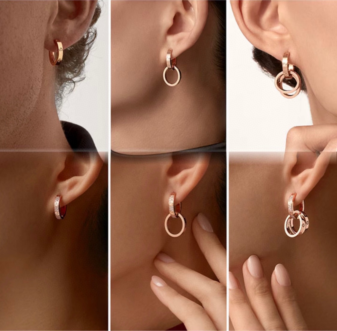 CTEV055 18K Gold Cartier LOVE earrings, multiwear, half-paved - ccjewelryacc