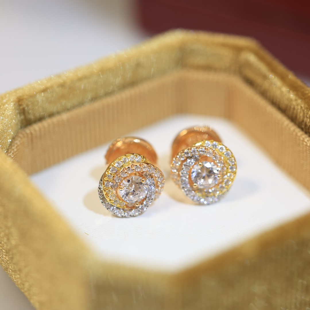 CTEV046 18k TRINITY WHITE GOLD EARRINGS, CLASSIC MODEL, FULL-PAVED - ccjewelryacc