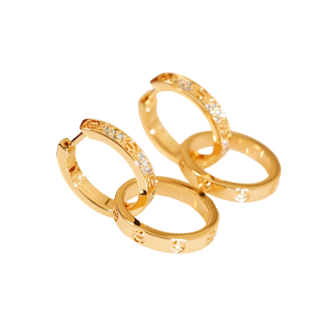 CTEV055 18K Gold Cartier LOVE earrings, multiwear, half-paved - ccjewelryacc
