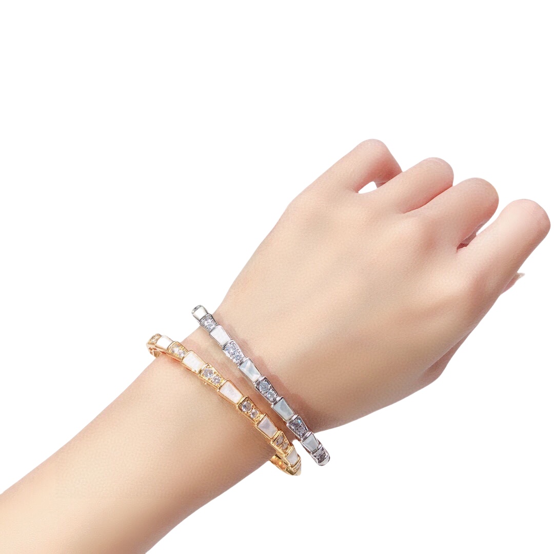 BGS007 Serpenti viper bracelet Half diamond and mother of pearl - ccjewelryacc