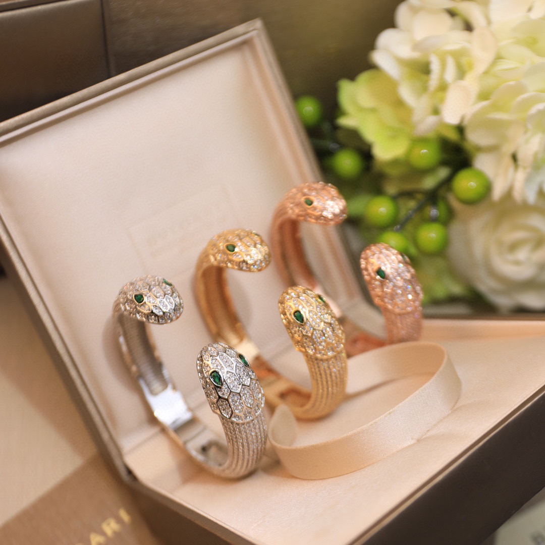 BGSV008 18K Gold Serpenti viper bracelet Half diamond - ccjewelryacc