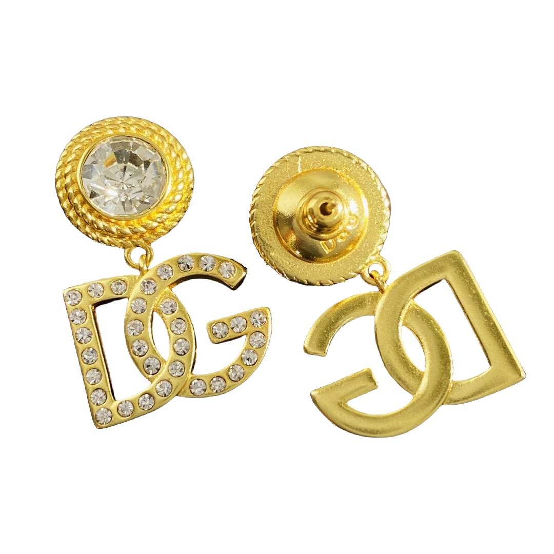 DGE051 Metal crystal DG logo drop earrings - ccjewelryacc