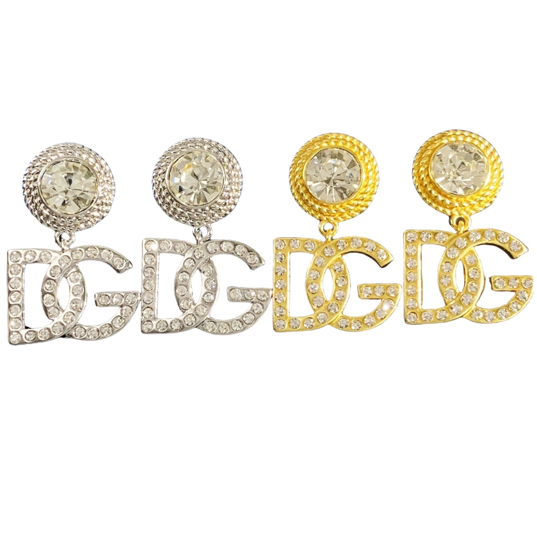 DGE051 Metal crystal DG logo drop earrings - ccjewelryacc