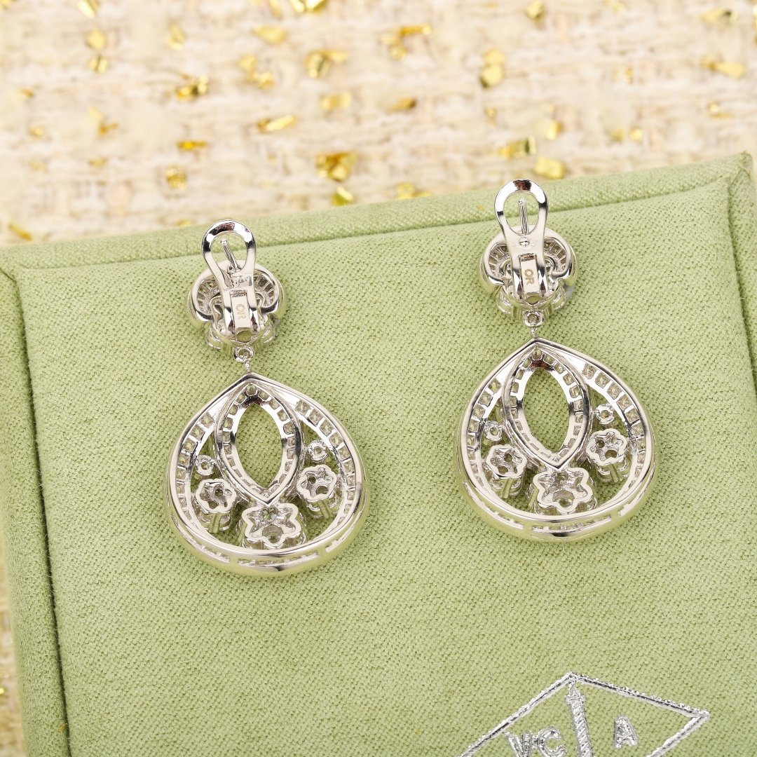 VCES008 18k white gold VCA Snowflake earring clip and snowflake pendant necklace - ccjewelryacc