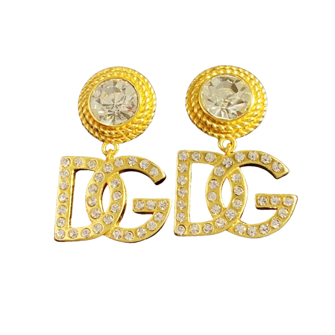DGE051 Metal crystal DG logo drop earrings - ccjewelryacc