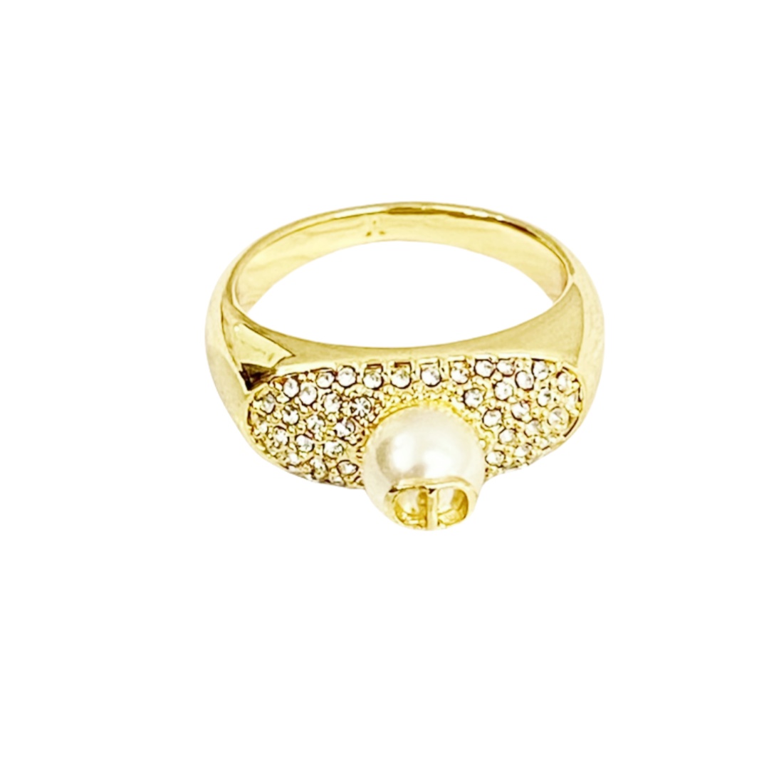 CDR026 Metal crystal dior cd logo ring - ccjewelryacc